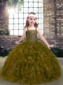 Floor Length Ball Gowns Sleeveless Olive Green Girls Pageant Dresses Lace Up