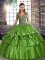 Flare Beading and Ruffled Layers Sweet 16 Dress Green Lace Up Sleeveless Floor Length