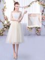Champagne Dama Dress Wedding Party with Lace Off The Shoulder Half Sleeves Lace Up