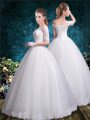 White Lace Up Bridal Gown Lace Half Sleeves Floor Length