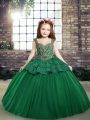 Elegant Dark Green Sleeveless Floor Length Beading and Lace Lace Up Little Girls Pageant Gowns