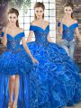 Off The Shoulder Sleeveless Organza Quinceanera Dress Beading and Ruffles Lace Up