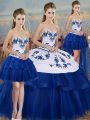 Royal Blue Quinceanera Gown Military Ball and Sweet 16 and Quinceanera with Embroidery and Bowknot Sweetheart Sleeveless Lace Up
