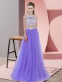 Custom Designed Lavender Zipper Halter Top Lace Wedding Party Dress Tulle Sleeveless