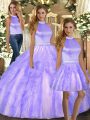 Fine Halter Top Sleeveless Backless Quinceanera Gown Lavender Tulle