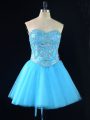 Aqua Blue Sleeveless Tulle Lace Up Prom Evening Gown for Prom and Party and Military Ball
