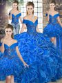 Sumptuous Royal Blue Vestidos de Quinceanera Military Ball and Sweet 16 and Quinceanera with Beading and Ruffles Off The Shoulder Sleeveless Lace Up