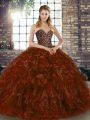 Brown Lace Up Sweetheart Beading and Ruffles Sweet 16 Quinceanera Dress Organza Sleeveless