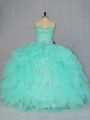 Hot Sale Sweetheart Sleeveless Ball Gown Prom Dress Floor Length Beading and Ruffles Apple Green Organza