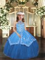 Simple Sleeveless Lace Up Floor Length Embroidery Glitz Pageant Dress