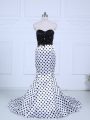 Noble White And Black Printed Zipper Sweetheart Sleeveless Celebrity Style Dress Brush Train Lace