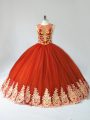 Traditional Scoop Sleeveless Lace Up Ball Gown Prom Dress Rust Red Tulle