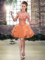 Glamorous Orange Tulle Lace Up Prom Evening Gown Sleeveless High Low Beading and Ruffles