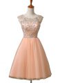 Charming Mini Length Peach Prom Dress Tulle Sleeveless Beading