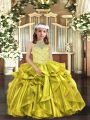 Excellent Yellow Green Ball Gowns Sleeveless Organza Lace Up Beading and Ruffles Pageant Dress Wholesale