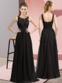 Great Floor Length Black Bridesmaid Dress Chiffon Sleeveless Beading and Appliques