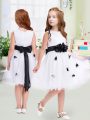 White Scoop Neckline Appliques and Hand Made Flower Flower Girl Dress Sleeveless Zipper
