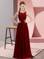 Top Selling Beading and Appliques Bridesmaid Dresses Burgundy Zipper Sleeveless Floor Length