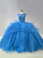 Low Price Blue Sweet 16 Dress Scoop Sleeveless Brush Train Lace Up