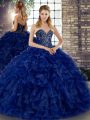 Floor Length Royal Blue Sweet 16 Dresses Sweetheart Sleeveless Lace Up