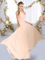 Flare Peach Sleeveless Chiffon Lace Up Bridesmaid Gown for Wedding Party