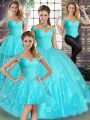 New Style Sleeveless Lace Up Floor Length Beading and Appliques Sweet 16 Dress