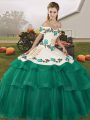 Fashionable Tulle Sleeveless 15 Quinceanera Dress Brush Train and Embroidery and Ruffled Layers
