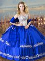 Cheap Royal Blue Sleeveless Satin Lace Up Quinceanera Gowns for Sweet 16 and Quinceanera
