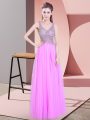 Lilac Sleeveless Floor Length Beading Zipper Prom Dress