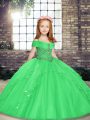 Best Straps Sleeveless Lace Up Kids Formal Wear Green Tulle