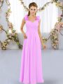 Lilac Lace Up Straps Hand Made Flower Vestidos de Damas Chiffon Sleeveless