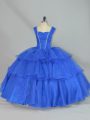 Blue Sleeveless Organza Lace Up Quinceanera Gown for Sweet 16 and Quinceanera
