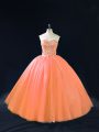 Deluxe Peach Sleeveless Tulle Lace Up Sweet 16 Dresses for Sweet 16 and Quinceanera