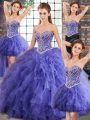 Lavender Ball Gowns Beading and Ruffles 15 Quinceanera Dress Lace Up Tulle Sleeveless Floor Length