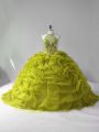 Olive Green Ball Gowns Beading and Pick Ups Sweet 16 Quinceanera Dress Lace Up Tulle Sleeveless