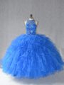 Beautiful Floor Length Royal Blue Quinceanera Dresses Tulle Sleeveless Beading and Ruffles
