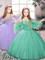 Modern Floor Length Turquoise Pageant Gowns For Girls Tulle Sleeveless Beading and Appliques