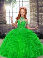 Beading and Ruffles Kids Pageant Dress Lace Up Sleeveless Floor Length