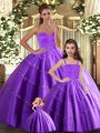 Sumptuous Eggplant Purple Lace Up Quinceanera Gowns Beading Sleeveless Floor Length