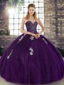 Beauteous Purple Tulle Lace Up Sweetheart Sleeveless Floor Length Sweet 16 Quinceanera Dress Beading and Appliques