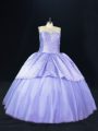 Sleeveless Floor Length Beading Lace Up Quince Ball Gowns with Lavender