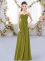 Super Olive Green Chiffon Zipper Dama Dress for Quinceanera Sleeveless Floor Length Ruching