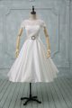 Exquisite Scoop Short Sleeves Tulle Wedding Dress Lace and Sashes ribbons Clasp Handle