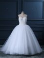 White Sleeveless Beading Lace Up Wedding Dress