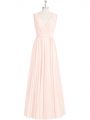Pretty Pink Prom and Party with Lace V-neck Sleeveless Zipper