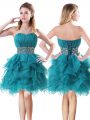 Mini Length Teal Dress for Prom Sweetheart Sleeveless Lace Up