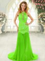 Dazzling Evening Dress Scoop Sleeveless Brush Train Backless
