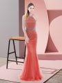 Sleeveless Sweep Train Backless Beading Prom Dress