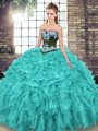 Inexpensive Turquoise 15th Birthday Dress Sweetheart Sleeveless Sweep Train Lace Up