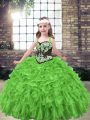 Fashionable Ball Gowns Embroidery and Ruffles Little Girls Pageant Gowns Lace Up Organza Sleeveless Floor Length
